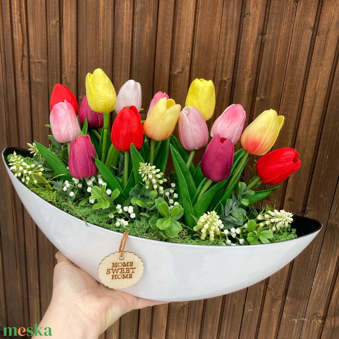 Tulipános asztaldísz 40 cm - otthon & életmód - dekoráció - asztal és polc dekoráció - asztaldísz - Meska.hu