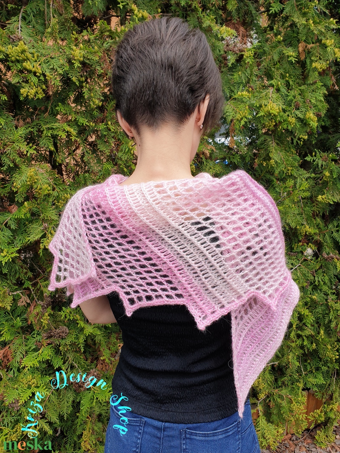 Kézműves horgolt csipke kendő - Lizard shawl (pink-rose) - ruha & divat - sál, sapka, kendő - vállkendő - Meska.hu