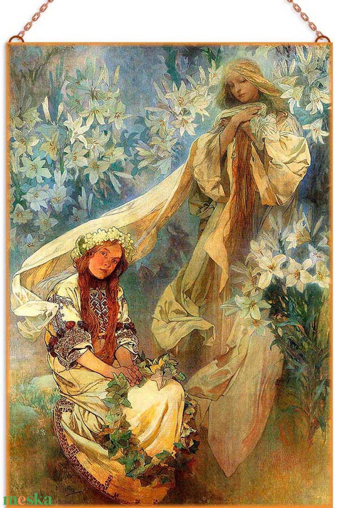 Alfons Mucha - Madonna of the lilies - otthon & életmód - dekoráció - kép & falikép - üvegkép - Meska.hu