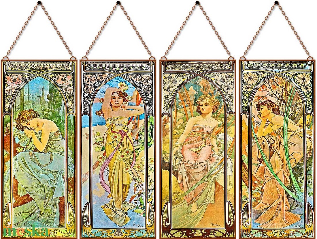 Alphonse Mucha-Napszakok (garnitúra) - otthon & életmód - dekoráció - kép & falikép - üvegkép - Meska.hu