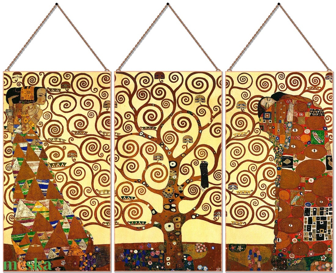 Gustav Klimt - Várakozás és beteljesedés (3 db-os garnitúra) - otthon & életmód - dekoráció - kép & falikép - üvegkép - Meska.hu