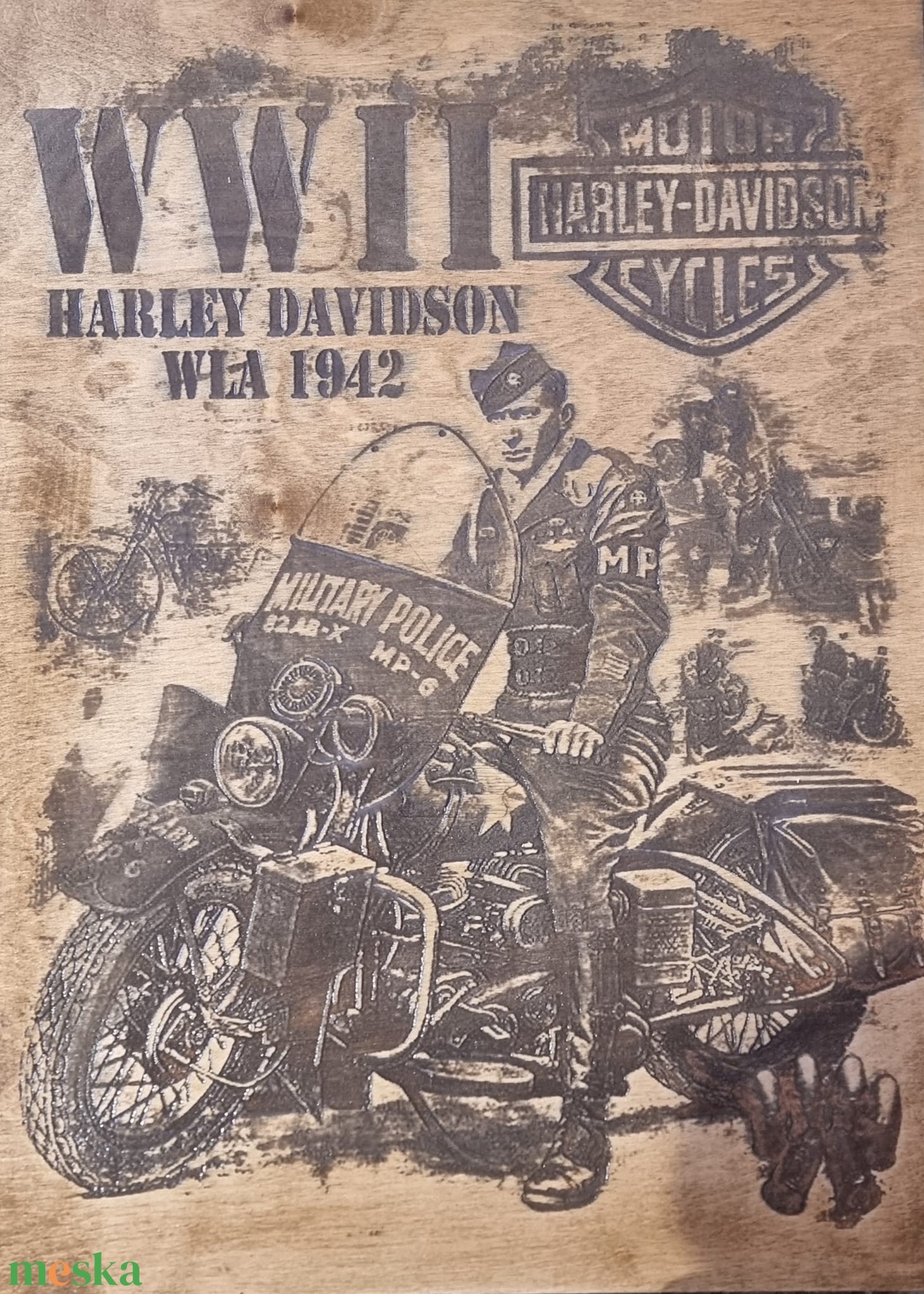 Harley Davidson WW II lézergravír - otthon & életmód - dekoráció - kép & falikép - táblakép - Meska.hu