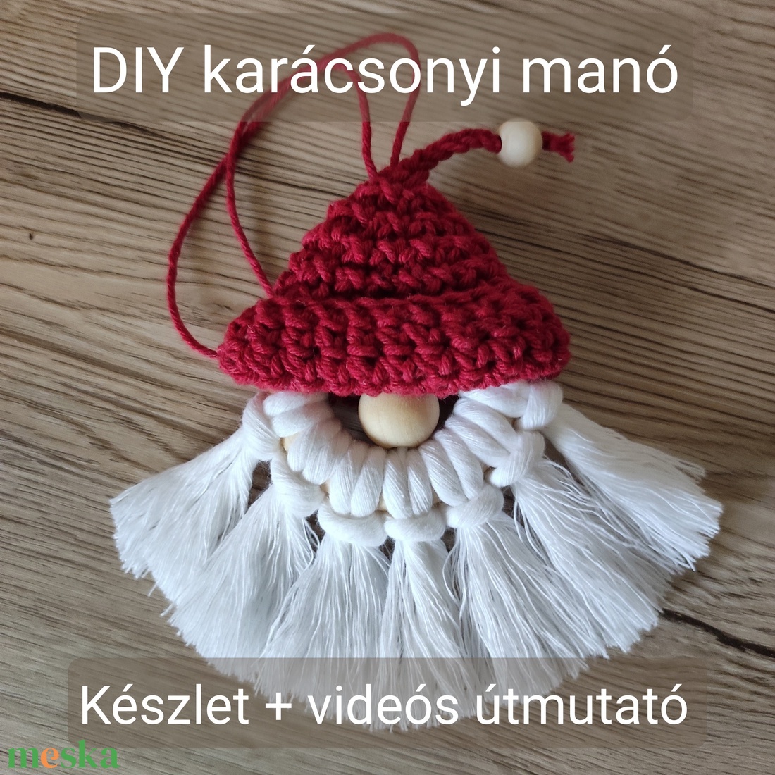 DIY csomag gyerekeknek, Csináld magad! Makramé karácsonyi manó, karácsonyfadísz, autódísz,  - diy (csináld magad) - egységcsomag - Meska.hu