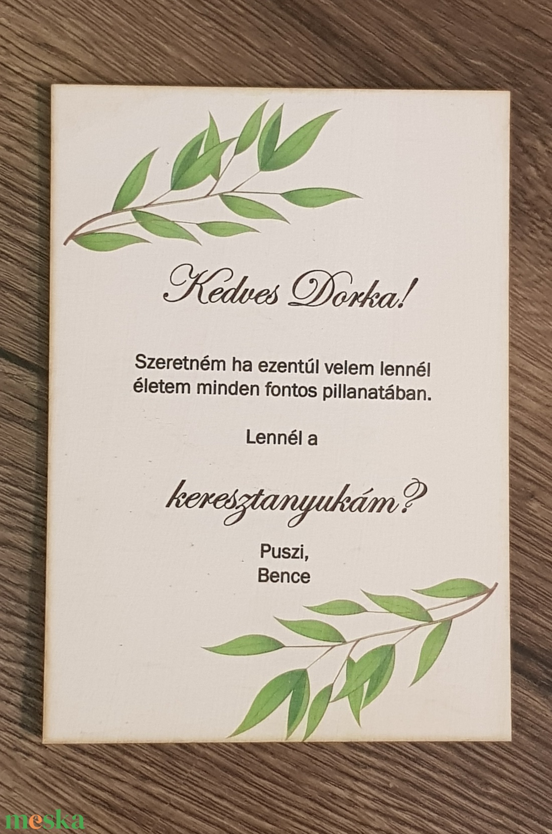 Keresztszülő felkérő fa tábla, Keresztszülő felkérő meghívó - otthon & életmód - papír írószer - képeslap & levélpapír - Meska.hu