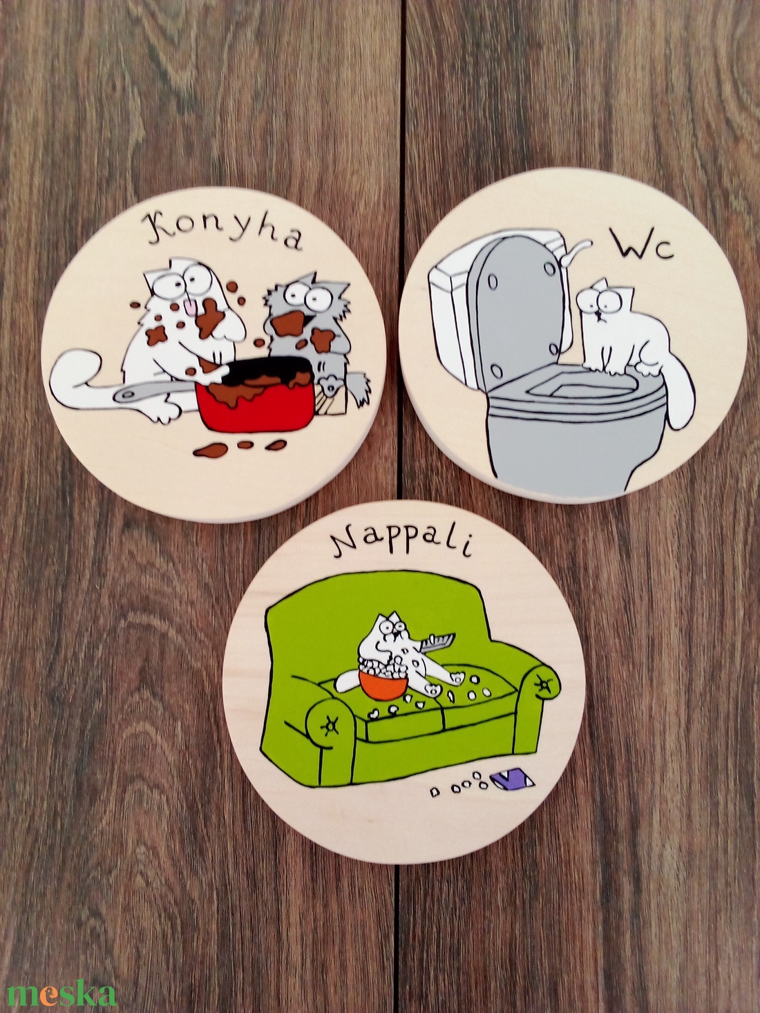 Simon' cat  - 6 db-os ajtó tábla . Ajtójelölő tábla, ajtó jelölő tábla, névtábla, felirat, kopogtató - otthon & életmód - dekoráció - ajtó- és ablak dekoráció - ajtótábla - Meska.hu