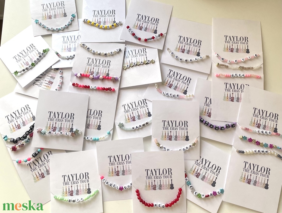 Taylor Swift The Eras Tour Friendship Bracelet, barátságkarkötő, meglepetés 3db - ékszer - karkötő - gyöngyös karkötő - Meska.hu