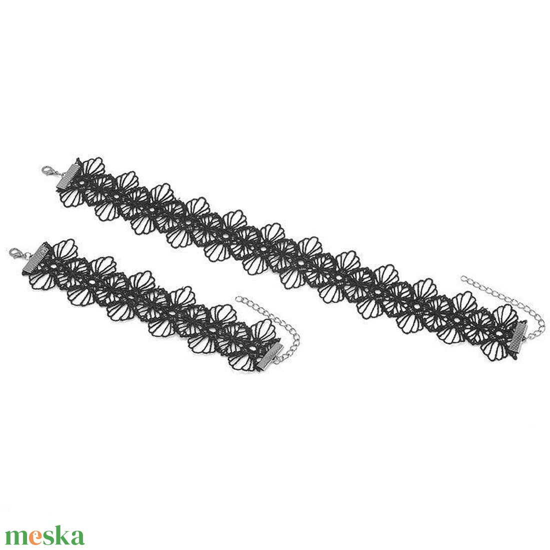 ESKÜVŐ ÉSZ11  Fekete csipke ékszer szett: nyaklánc + karkötő - ékszer - ékszerszett - Meska.hu