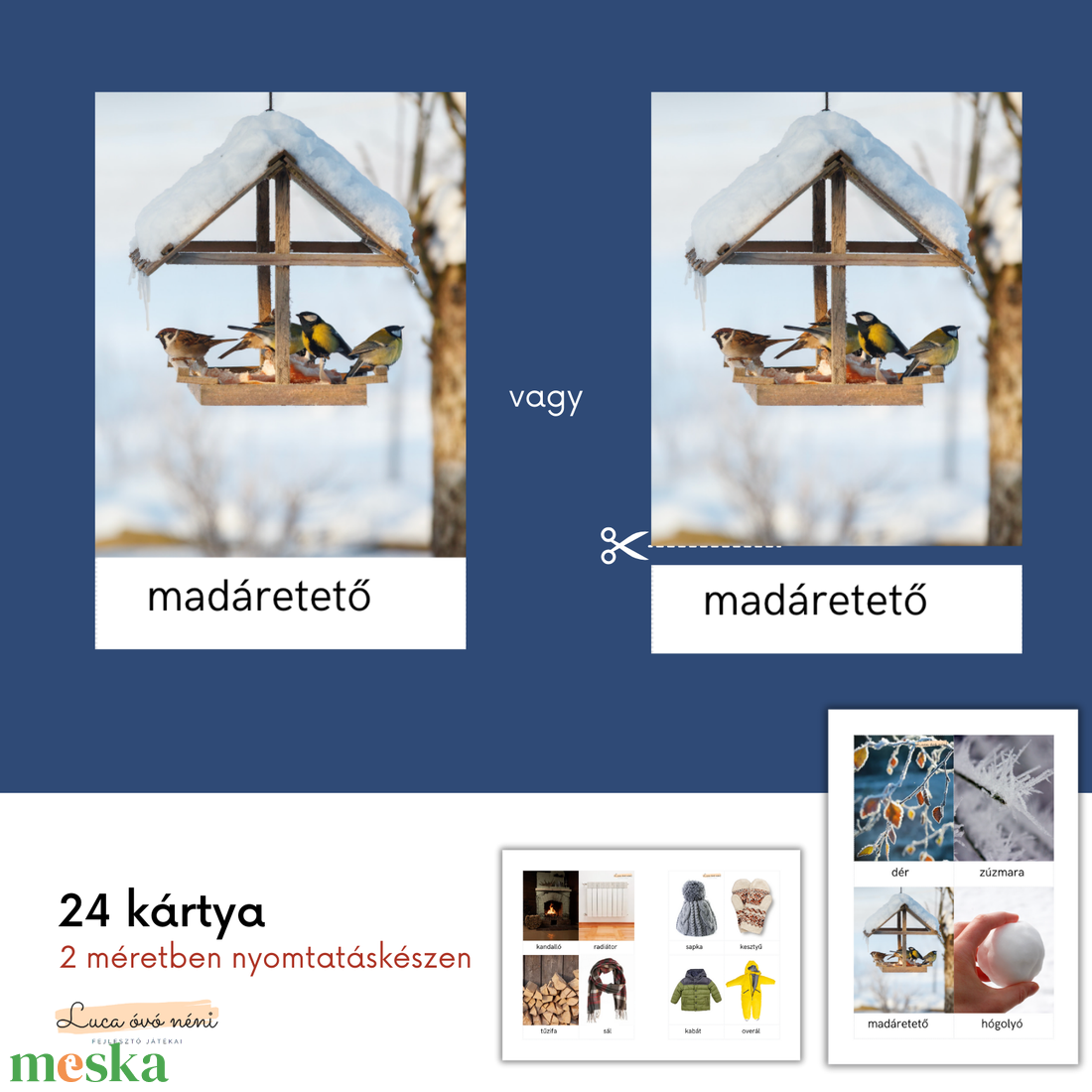 Téli szókincs kártyacsomag (nyomtatható PDF) - játék & sport - készségfejlesztő és logikai játék - oktató játékok - Meska.hu