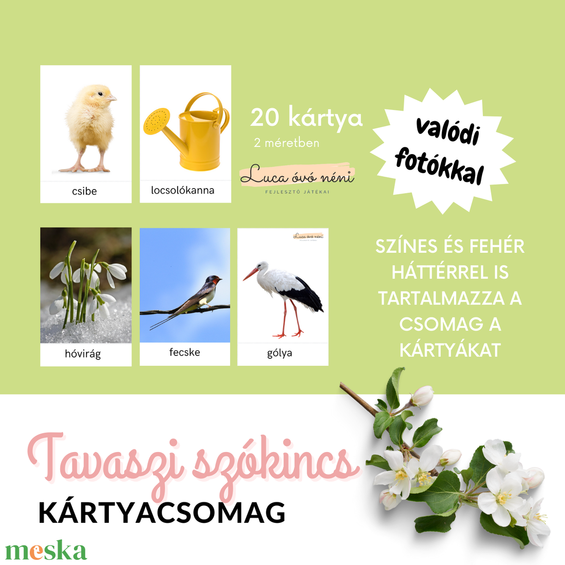 Tavaszi szókincs kártyacsomag (nyomtatható PDF) - játék & sport - készségfejlesztő és logikai játék - oktató játékok - Meska.hu