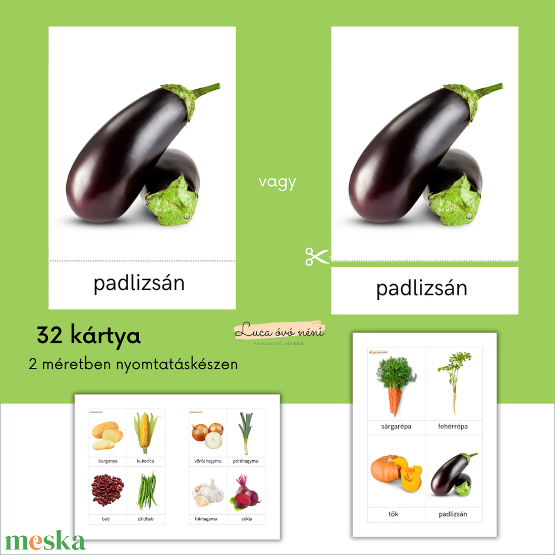 Zöldségek kártyacsomag (nyomtatható PDF) - játék & sport - készségfejlesztő és logikai játék - oktató játékok - Meska.hu