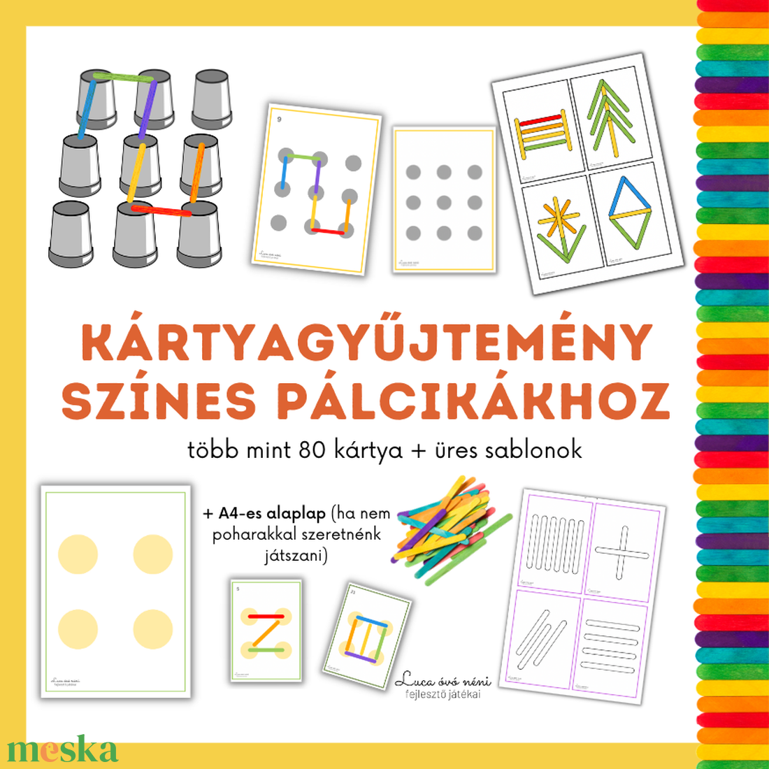 Fejlesztő játék színes pálcikákkal (nyomtatható) - játék & sport - készségfejlesztő és logikai játék - oktató játékok - Meska.hu