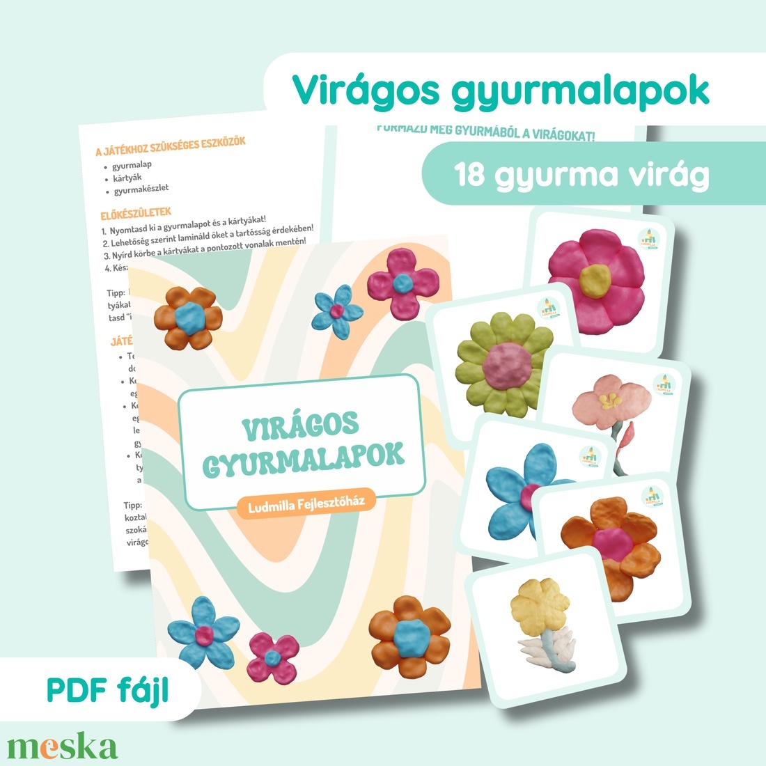 Virágos gyurmalapok - játék & sport - készségfejlesztő és logikai játék - oktató játékok - Meska.hu