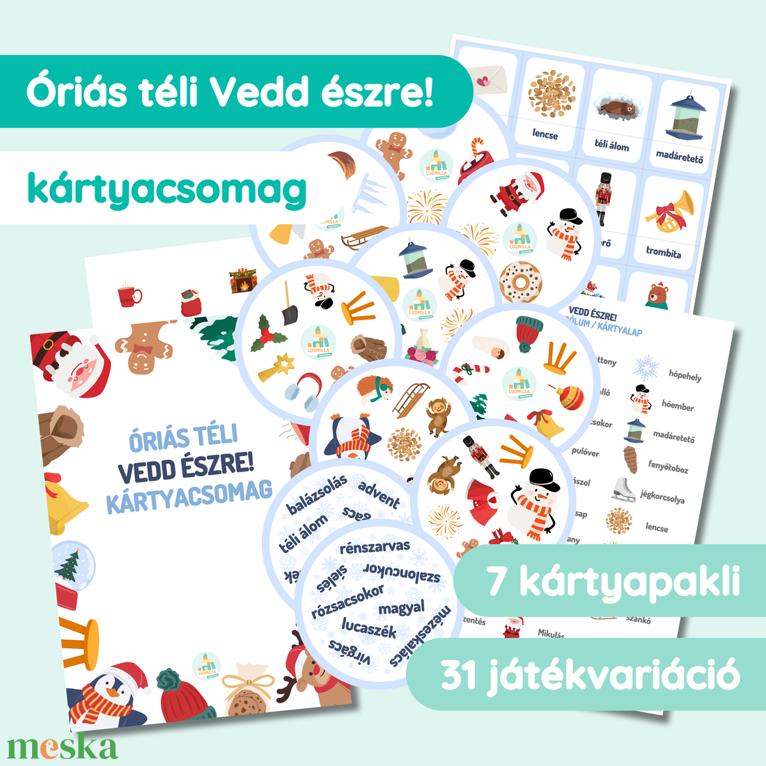 Óriás téli Vedd észre! kártyacsomag - játék & sport - készségfejlesztő és logikai játék - oktató játékok - Meska.hu