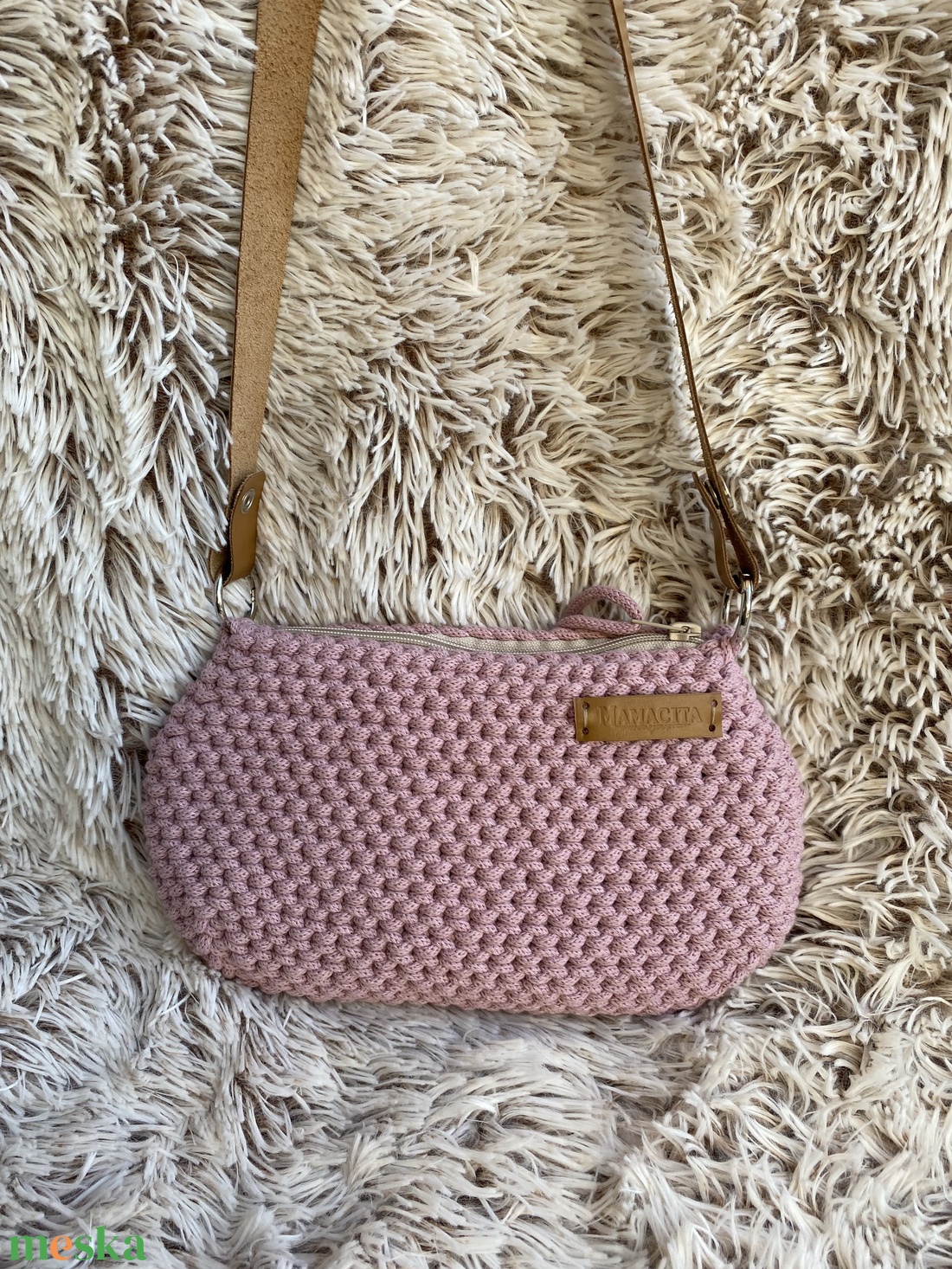 Rose rózsaszín horgolt crossbody táska - táska & tok - kézitáska & válltáska - vállon átvethető táska - Meska.hu