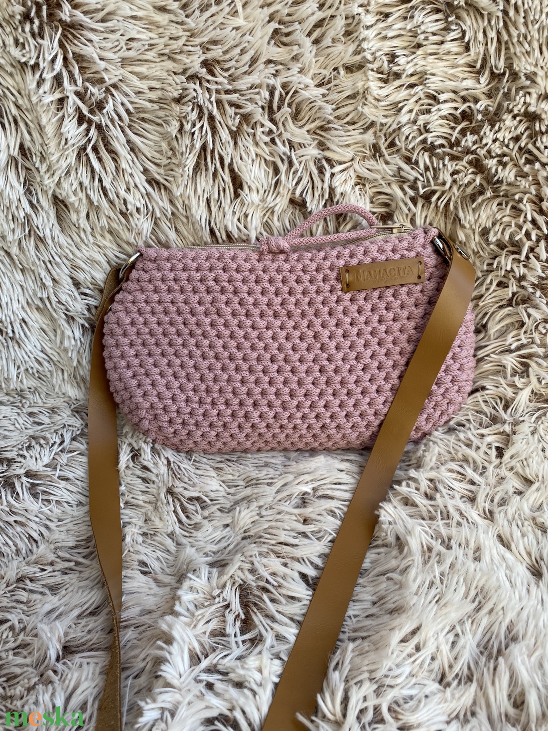 Rose rózsaszín horgolt crossbody táska - táska & tok - kézitáska & válltáska - vállon átvethető táska - Meska.hu