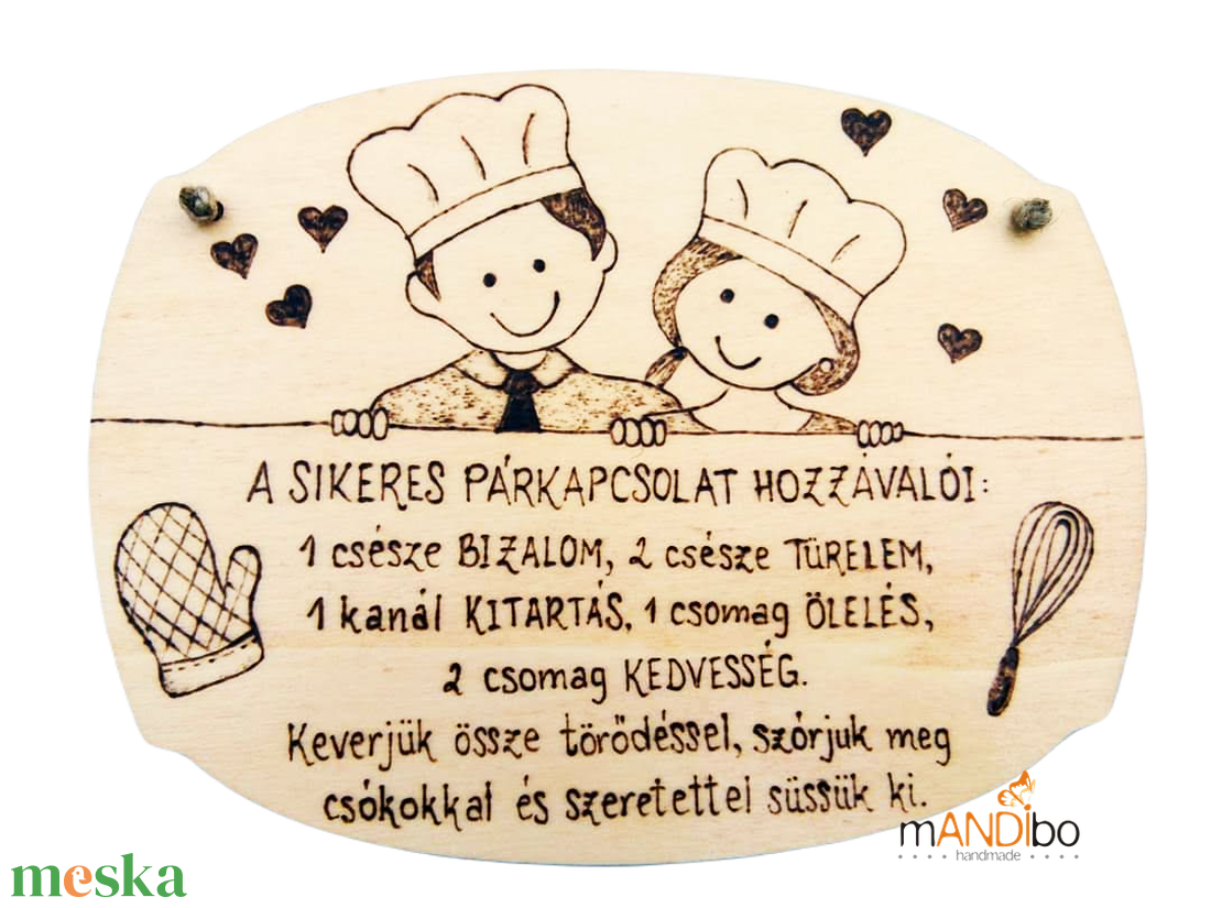 Párkapcsolat hozzávalói pirogravírozott kép Valentinnapra, évfordulóra - otthon & életmód - dekoráció - ajtó- és ablak dekoráció - ajtódísz & kopogtató - Meska.hu