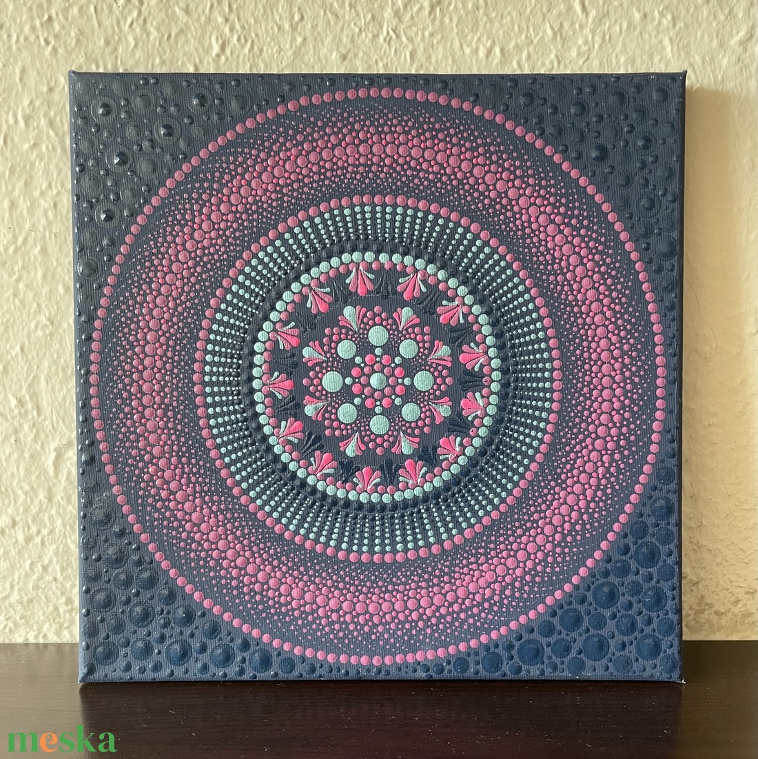 Sötétkék-türkiz-magenta színű pontozott mandala - otthon & lakás - dekoráció - spiritualitás - mandala - Meska.hu