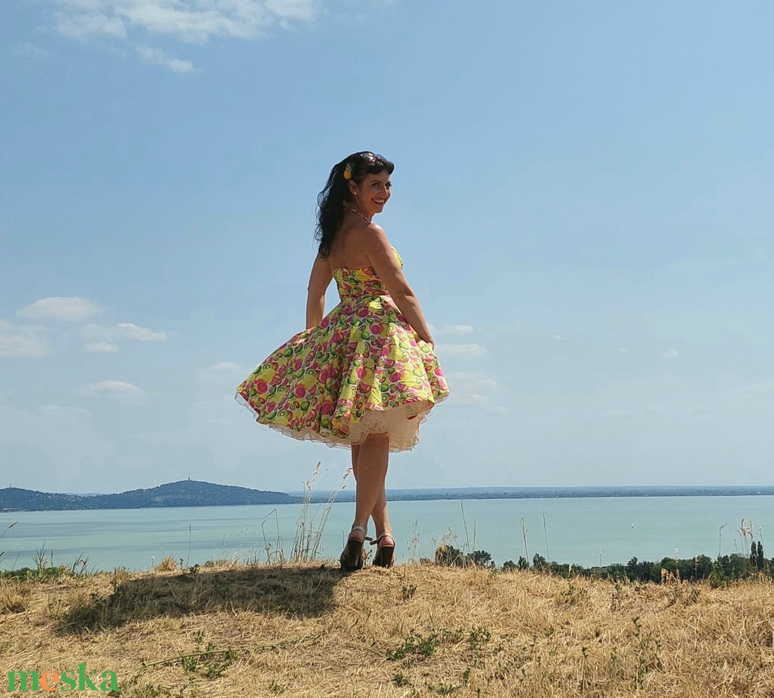 Pinup Rockabilly ruha sárga citrus mintás, gyümölcs - ruha & divat - női ruha - ruha - Meska.hu