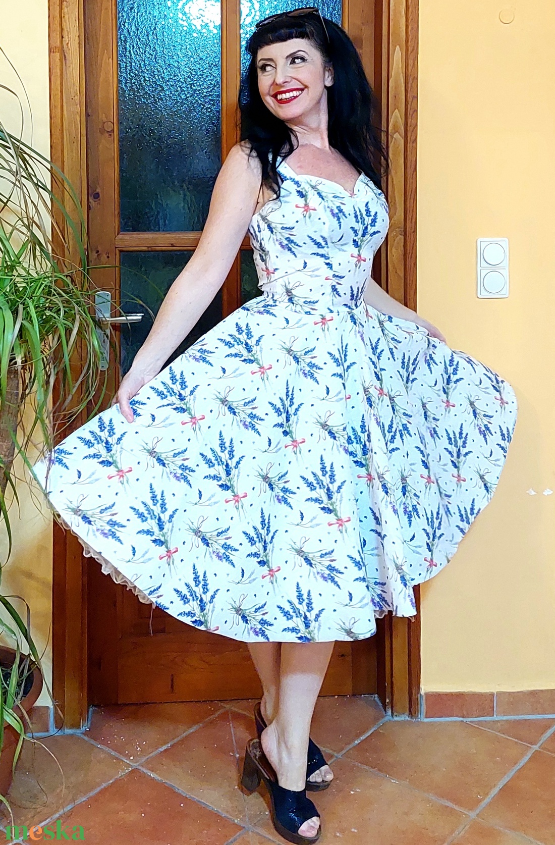 Rockabilly, pinup ruha levendula mintás  - ruha & divat - női ruha - ruha - Meska.hu