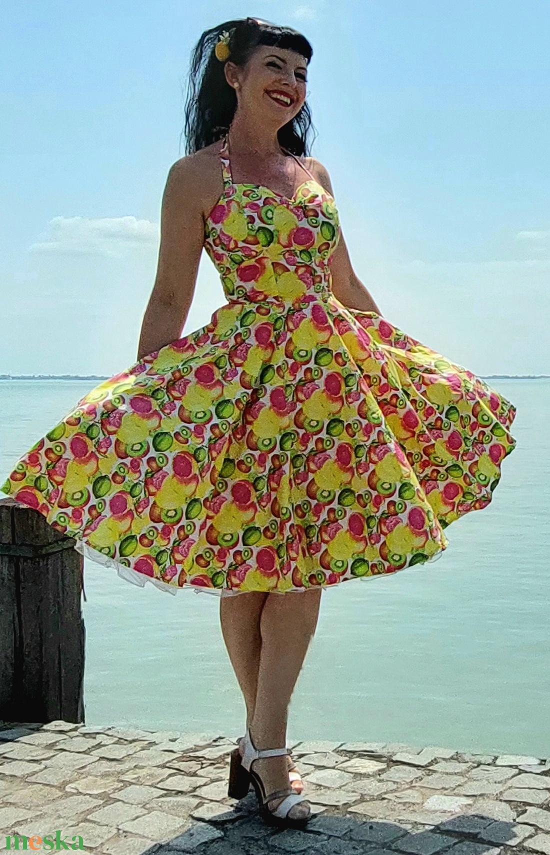 Pinup Rockabilly ruha sárga citrus mintás, gyümölcs - ruha & divat - női ruha - ruha - Meska.hu