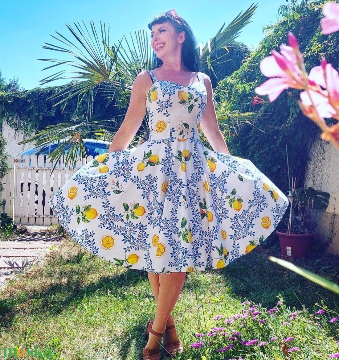 Pinup Rockabilly ruha sárga citrus mintás, gyümölcs - ruha & divat - női ruha - ruha - Meska.hu