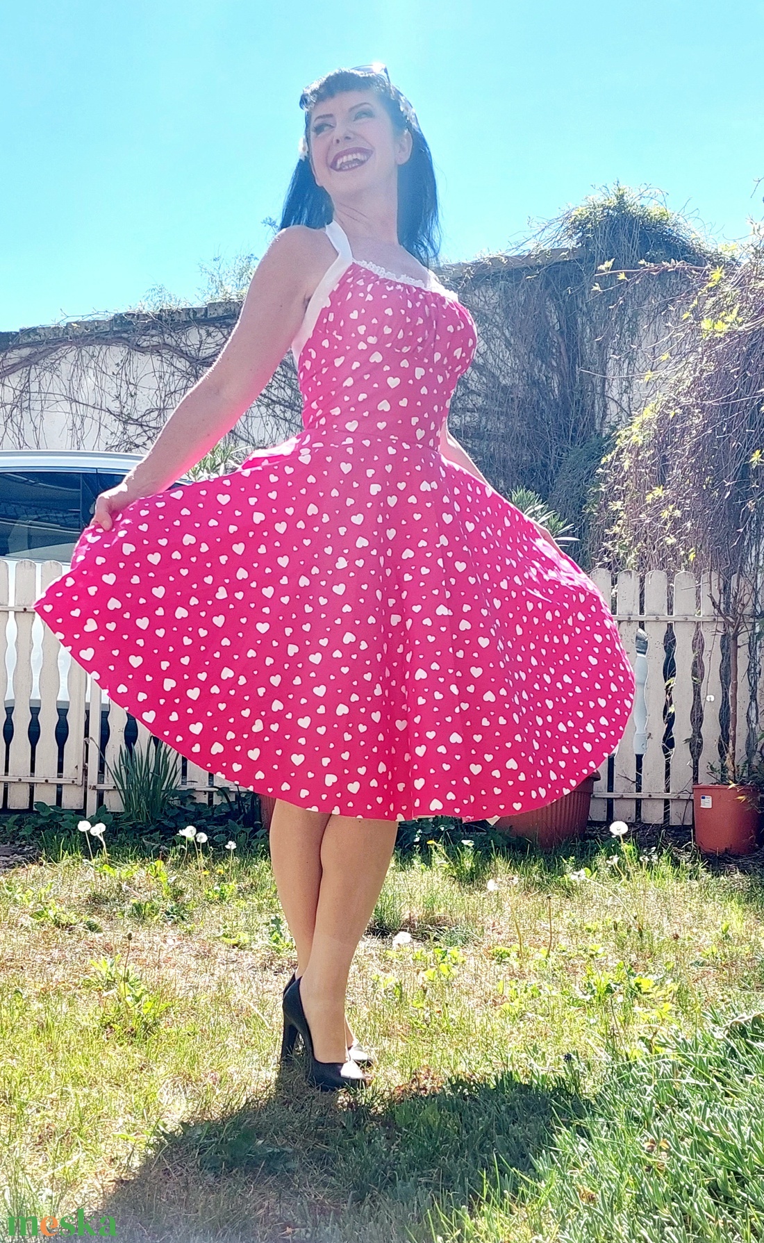 Pinup Rockabilly ruha, szivecskés  - ruha & divat - női ruha - ruha - Meska.hu