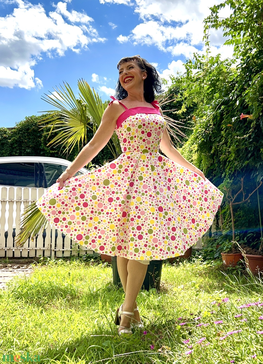 Pinup Rockabilly ruha Bubble Gum pöttyös  - ruha & divat - női ruha - ruha - Meska.hu