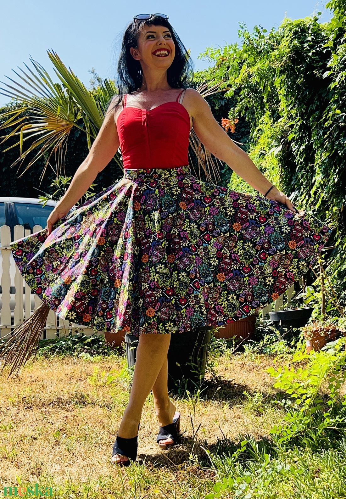 Pinup Rockabilly szoknya, koponyás - ruha & divat - női ruha - szoknya - Meska.hu