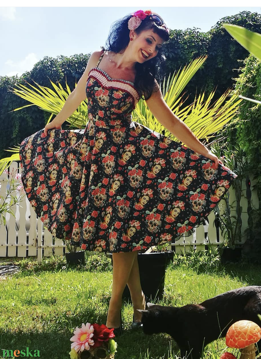 Pinup Rockabilly ruha koponyás Frida goth Halloween - ruha & divat - női ruha - ruha - Meska.hu