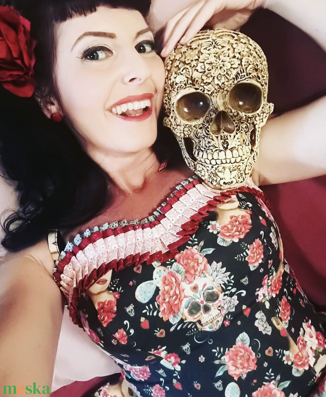 Pinup Rockabilly ruha koponyás Frida goth Halloween - ruha & divat - női ruha - ruha - Meska.hu