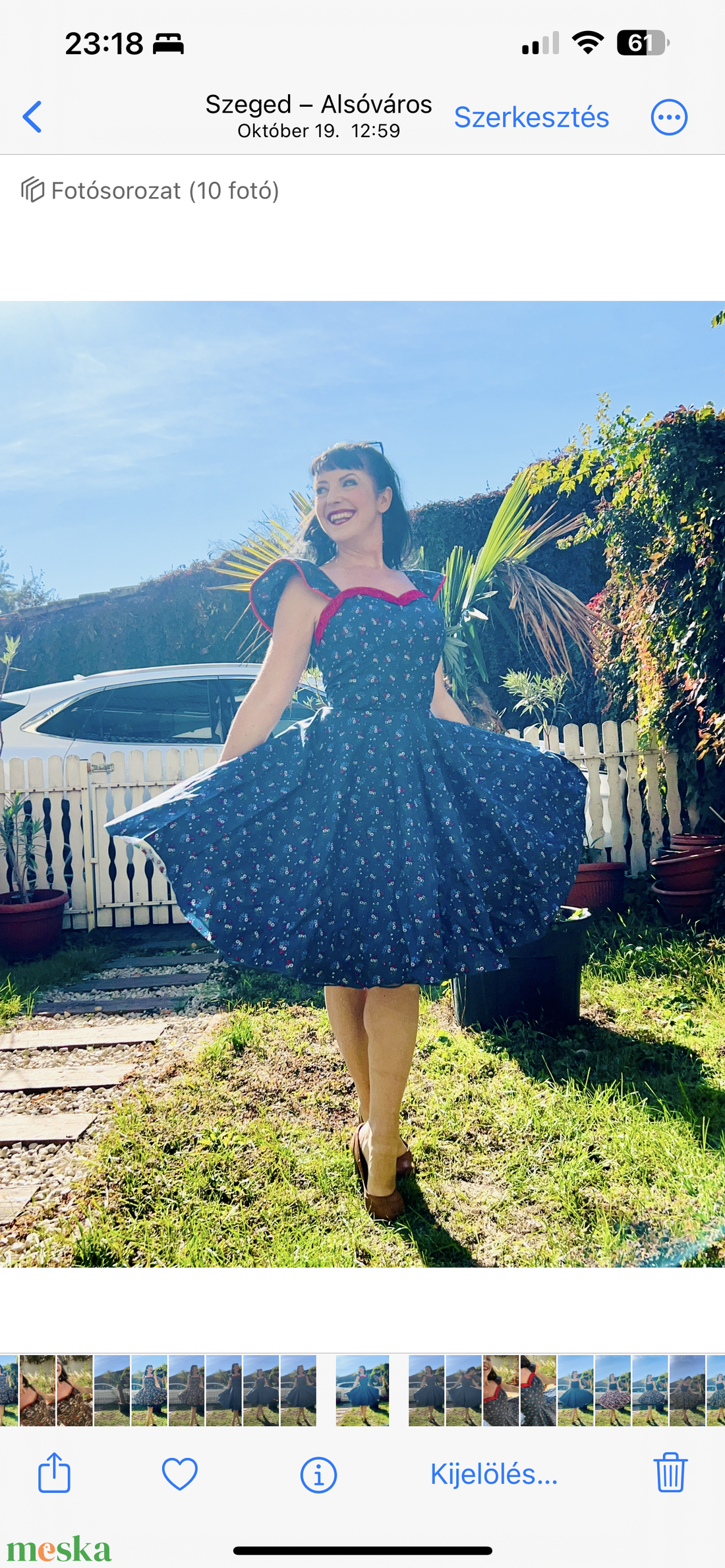 Pinup Rockabilly ruha népies folk kék virágos - ruha & divat - női ruha - ruha - Meska.hu