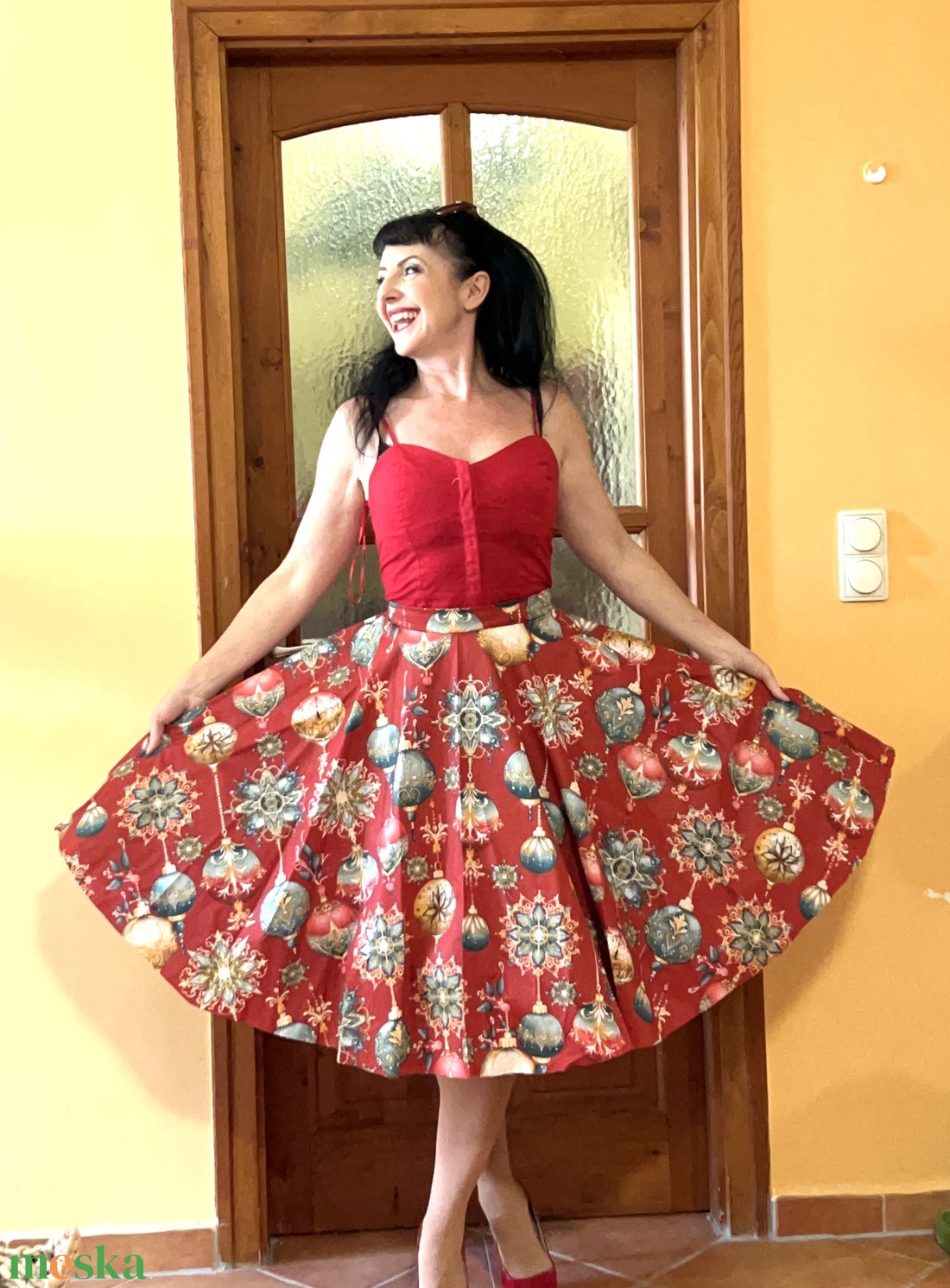 Pinup Rockabilly szoknya Vintage retro karácsonyi mintás  - ruha & divat - női ruha - szoknya - Meska.hu