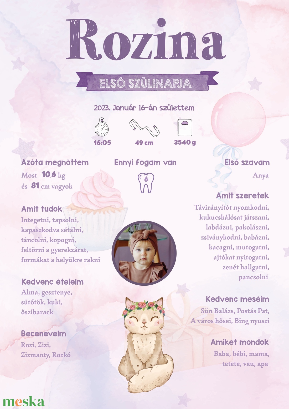 Első születésnapom - Lányos baba poszter - Rozina - művészet - grafika & illusztráció - digitális - Meska.hu