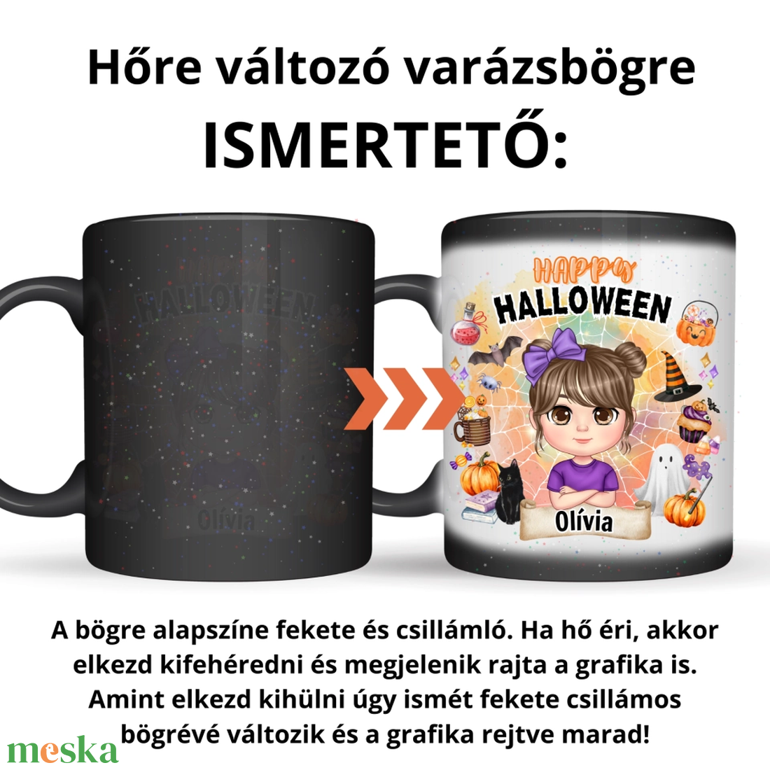 Happy Halloween - csillogós varázsbögre lányoknak - otthon & életmód - konyhafelszerelés, tálalás - tálalás - bögre & csésze - Meska.hu