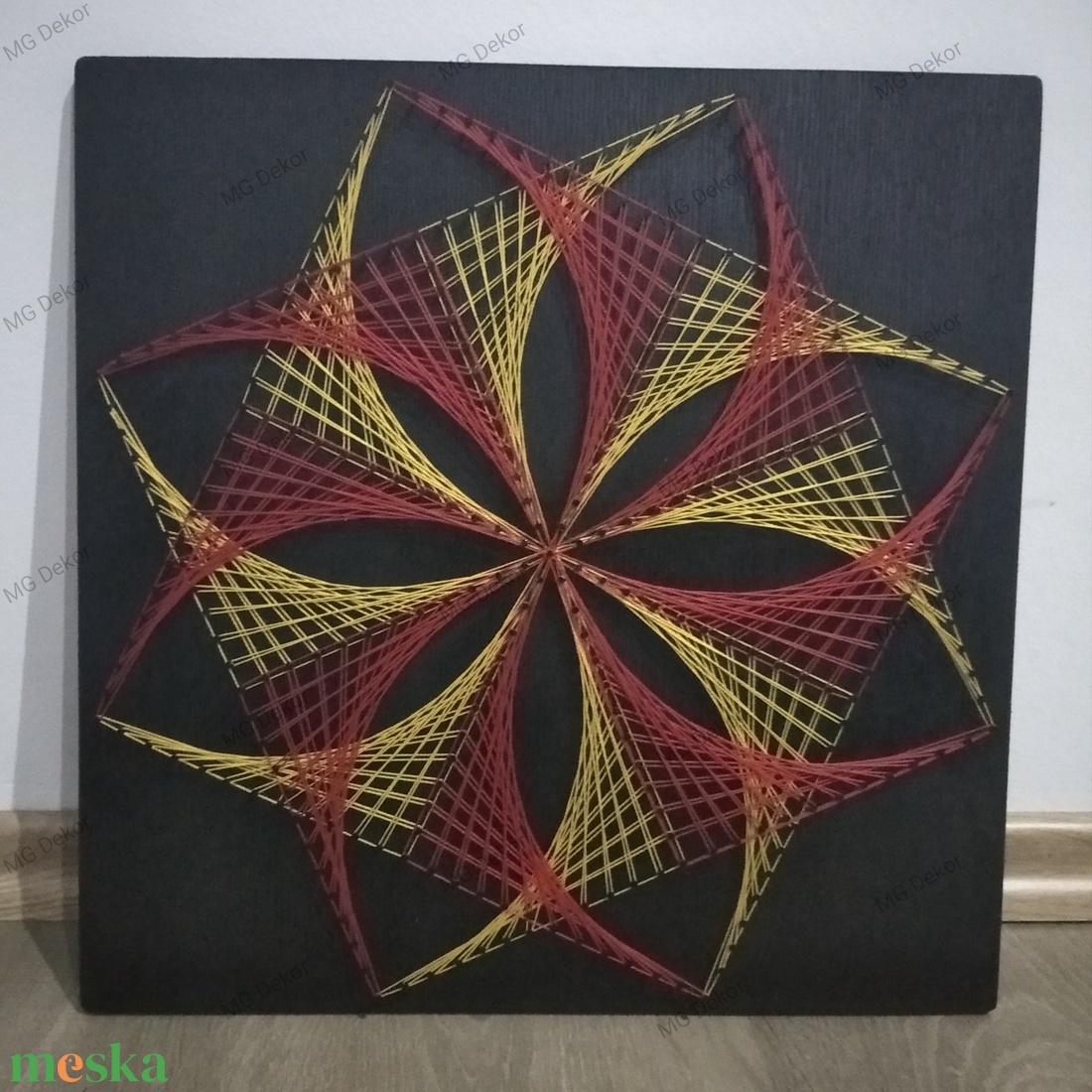 Fonalkép (string art) aranysárga-piros mandala - otthon & lakás - dekoráció - spiritualitás - mandala - Meska.hu