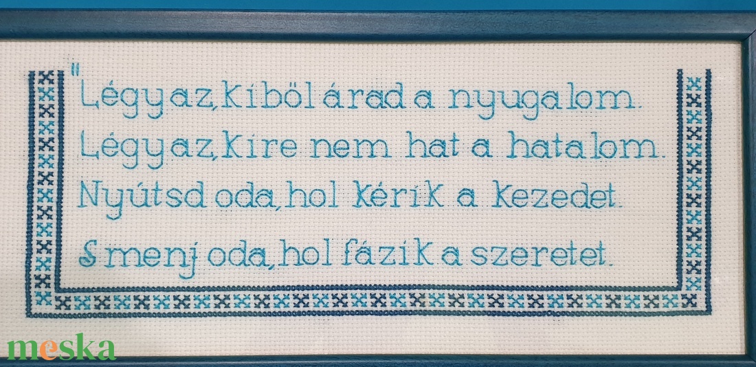 Gárdonyi idézet, türkiz színű hímzett képen, palóc sormintával - otthon & lakás - dekoráció - fali és függő dekoráció - falra akasztható dekor - Meska.hu