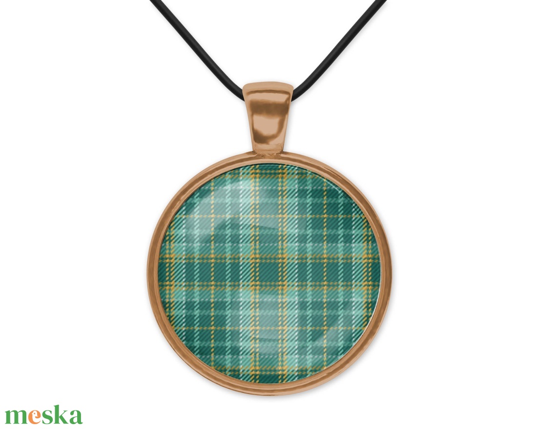 Zöld skót kockás (tartan) üveglencsés medál  - ékszer - nyaklánc - medálos nyaklánc - Meska.hu