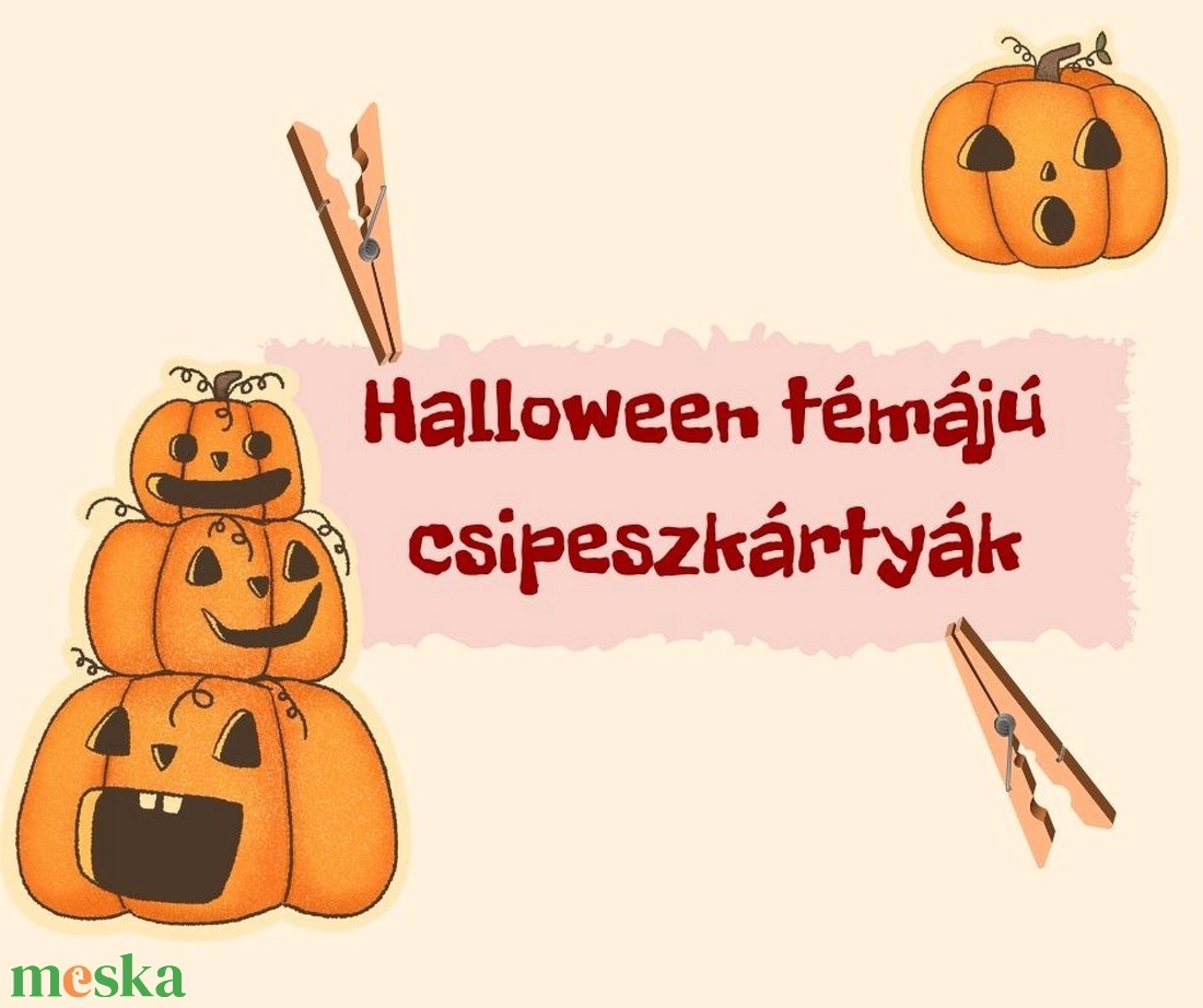 Halloween témájú csipeszkártyák - művészet - grafika & illusztráció - digitális - Meska.hu