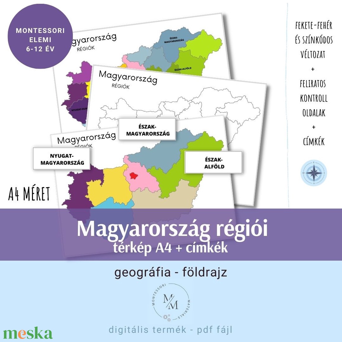 Magyarország régiói térkép többféle - A4 plakátok+ térkép zászlók/címkék a vármegyék neveivel vagy A3 plakátok - játék & sport - készségfejlesztő és logikai játék - oktató játékok - Meska.hu