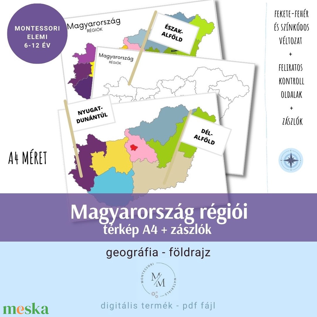 Magyarország régiói térkép többféle - A4 plakátok+ térkép zászlók/címkék a vármegyék neveivel vagy A3 plakátok - játék & sport - készségfejlesztő és logikai játék - oktató játékok - Meska.hu