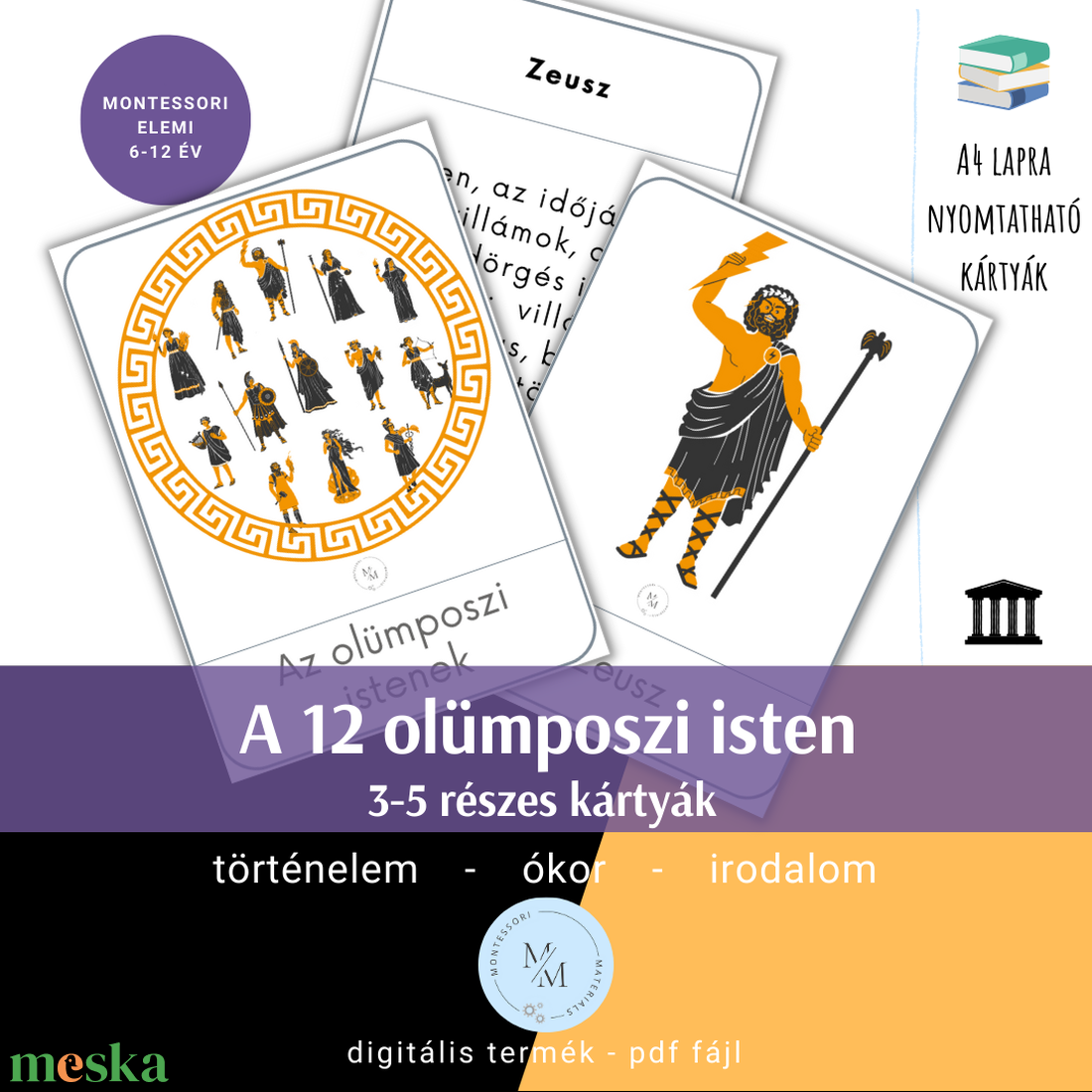 A 12 olümposzi isten 3-5 részes kártyák - játék & sport - készségfejlesztő és logikai játék - oktató játékok - Meska.hu