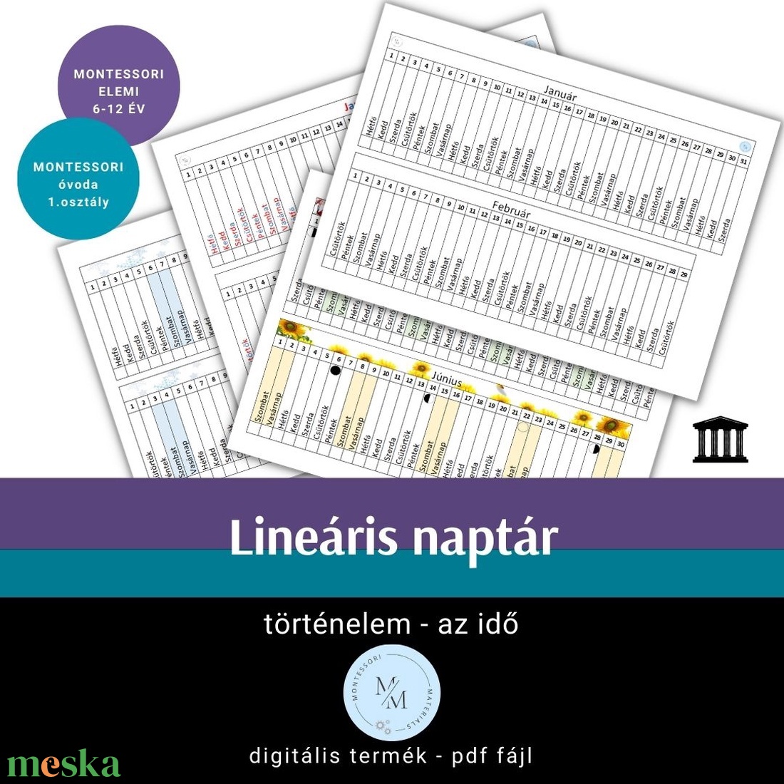 Montessori lineáris naptár 2024 - többféle - játék & sport - készségfejlesztő és logikai játék - oktató játékok - Meska.hu