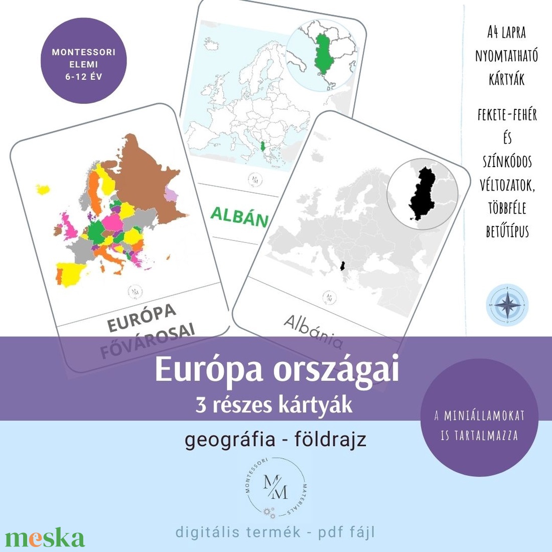 Európa országai (a miniállamokkal együtt!!) 3 részes kártyák - többféle választható csomag! - játék & sport - készségfejlesztő és logikai játék - oktató játékok - Meska.hu