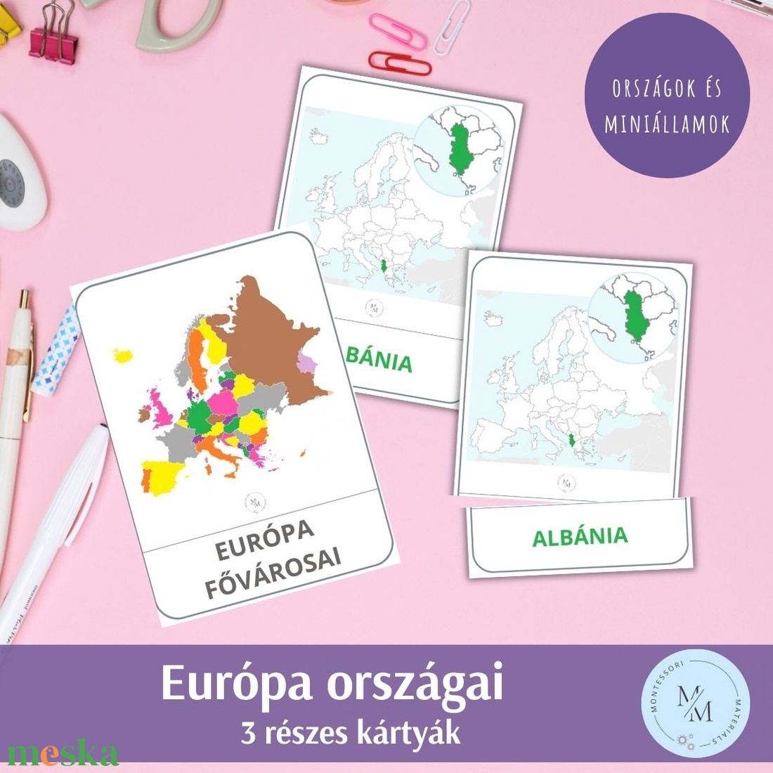 Európa országai (a miniállamokkal együtt!!) 3 részes kártyák - többféle választható csomag! - játék & sport - készségfejlesztő és logikai játék - oktató játékok - Meska.hu