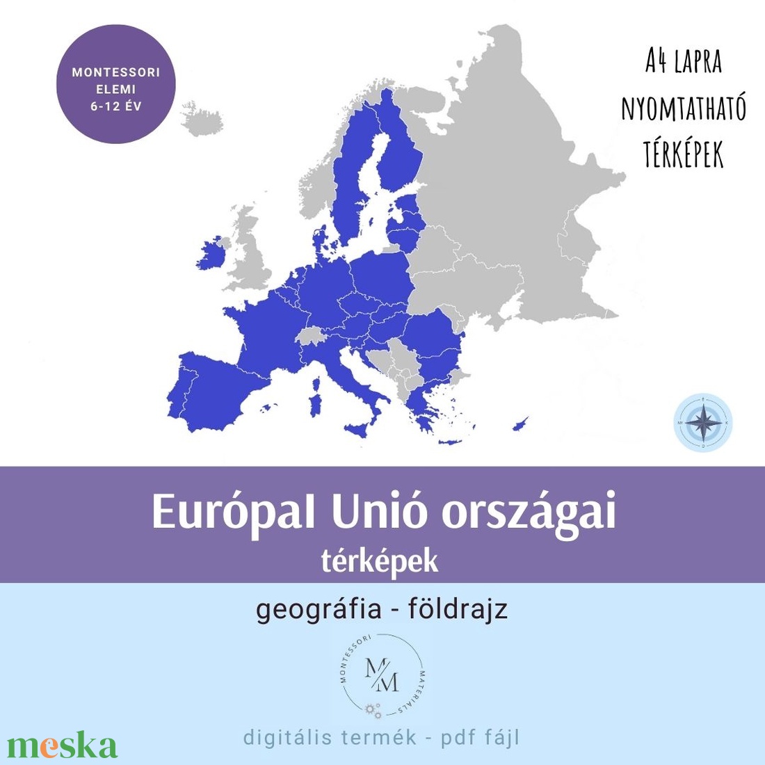 Az Európai Unió tagállamai - A4 térképek - játék & sport - készségfejlesztő és logikai játék - oktató játékok - Meska.hu