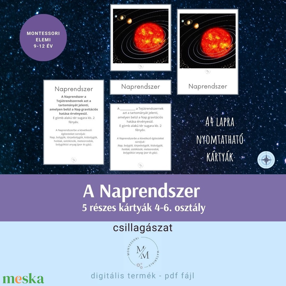 Naprendszer - Montessori 5 részes kártyák 4. osztálytól - játék & sport - készségfejlesztő és logikai játék - oktató játékok - Meska.hu