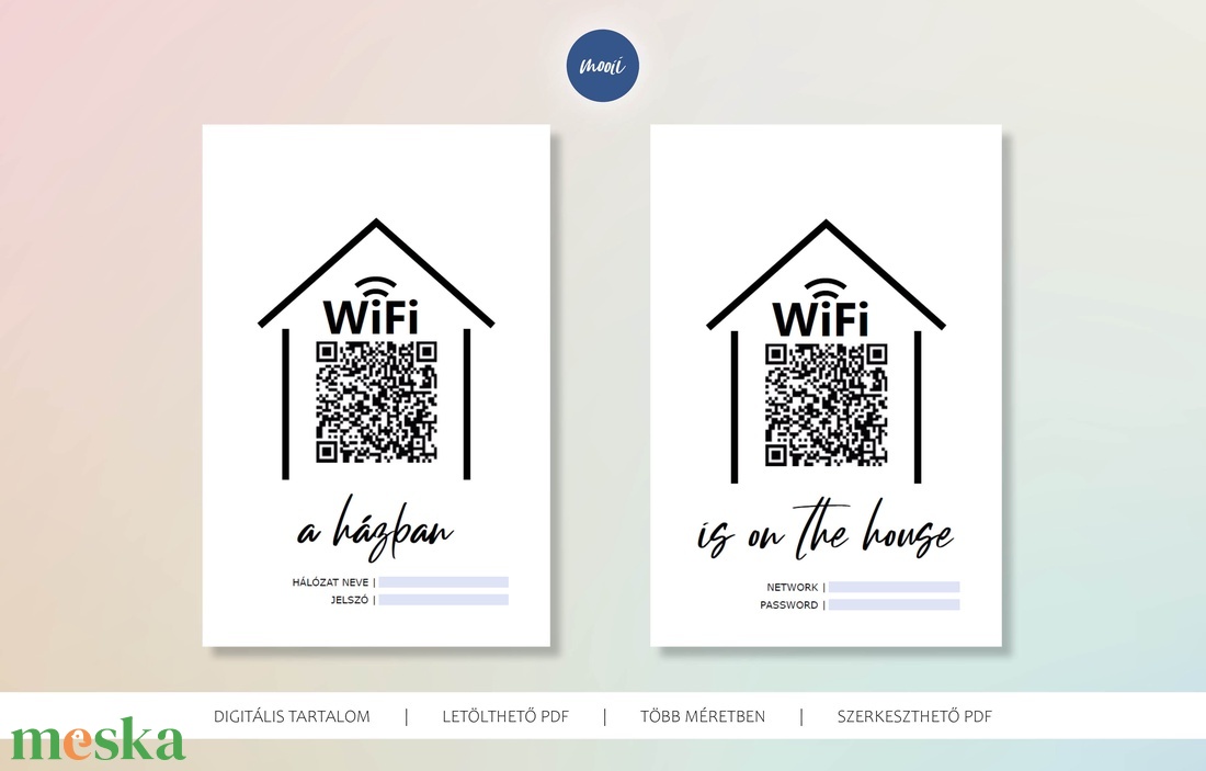 WiFi qr kód kép, csatlakozási qr kód dekoratív formában - nyomtatható PDF - digitális termék - otthon & életmód - dekoráció - kép & falikép - poszter - Meska.hu