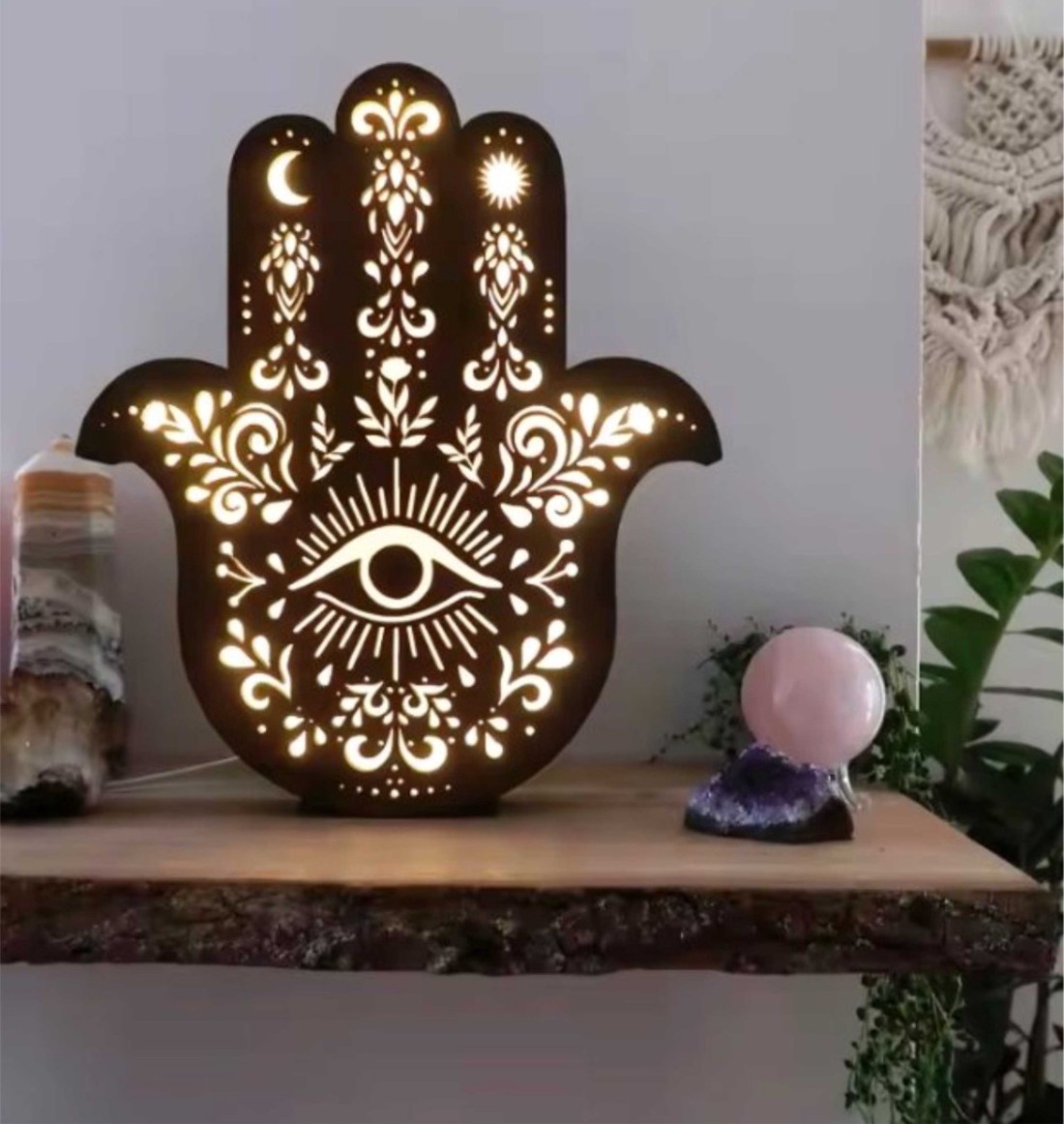 Hamsa _Mandala éjjeli lámpa, fából - otthon & életmód - lámpa - fali & mennyezeti lámpa - Meska.hu