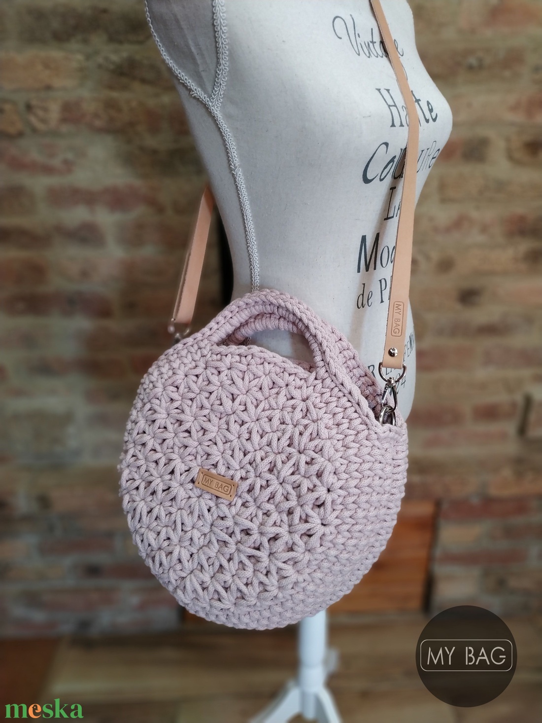 Horgolt női körtáska PASTEL PINK színben - jázmin mintával - Crossbody - táska & tok - kézitáska & válltáska - vállon átvethető táska - Meska.hu