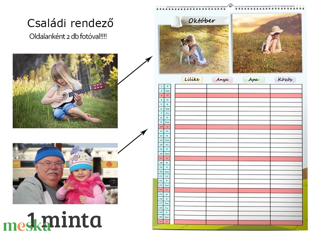 2025-ös Családi rendező fényképes falinaptár, karácsonyi ajándék, ajándékkisérő, képeslap - otthon & életmód - dekoráció - fali és függő dekoráció - falinaptár & öröknaptár - Meska.hu